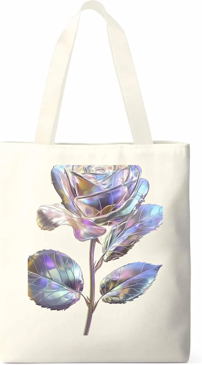 Canvas Tote Bag, Valentine's Day Watercolor Roses Aesthetic Canvas Tote Handbags for Women Shoulder Bag