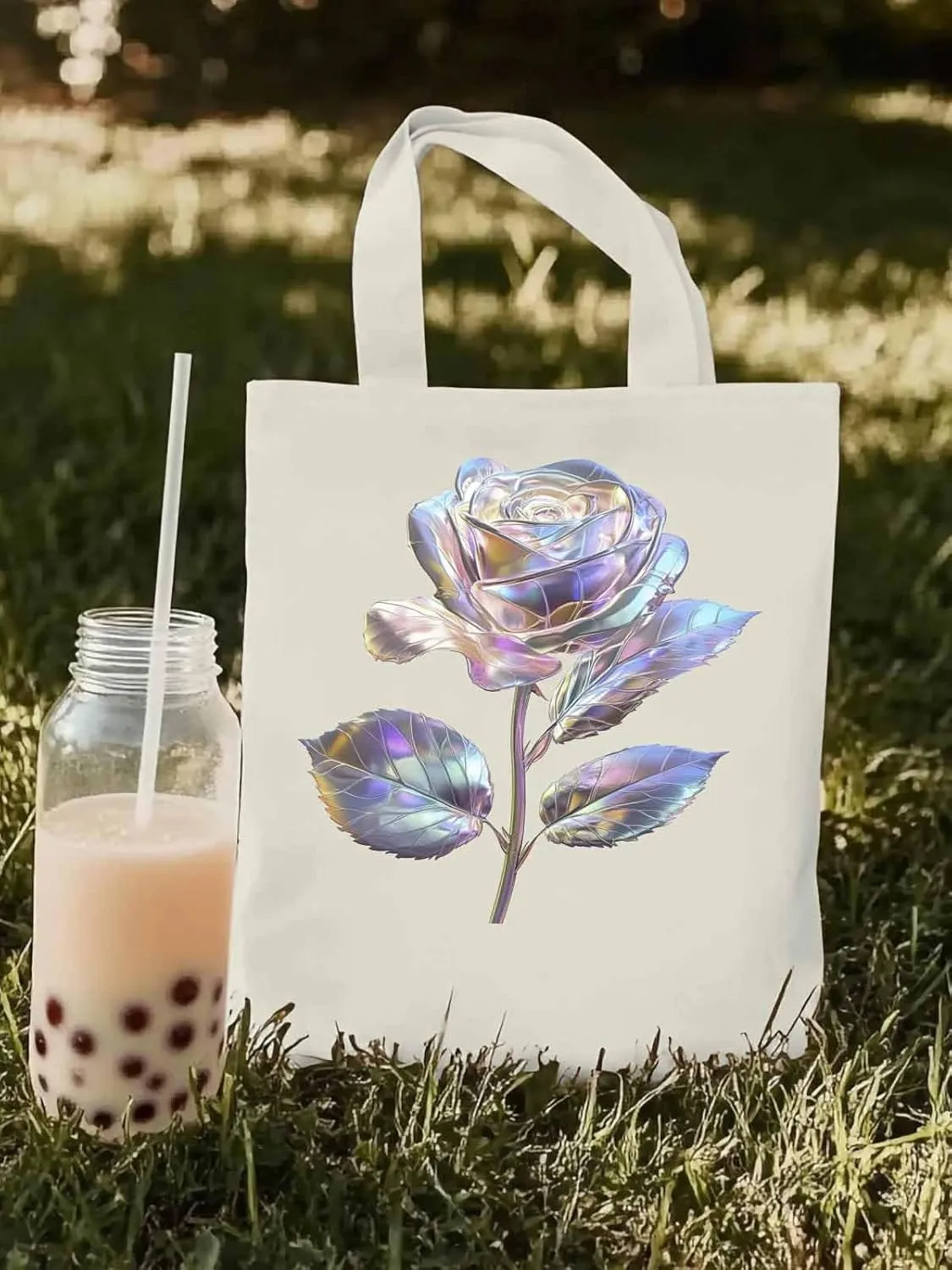 Canvas Tote Bag, Valentine's Day Watercolor Roses Aesthetic Canvas Tote Handbags for Women Shoulder Bag