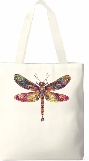 Canvas Tote Bag, Vintage Colorful Dragonfly patterned Canvas Tote Handbags for Women Shoulder Bag,
