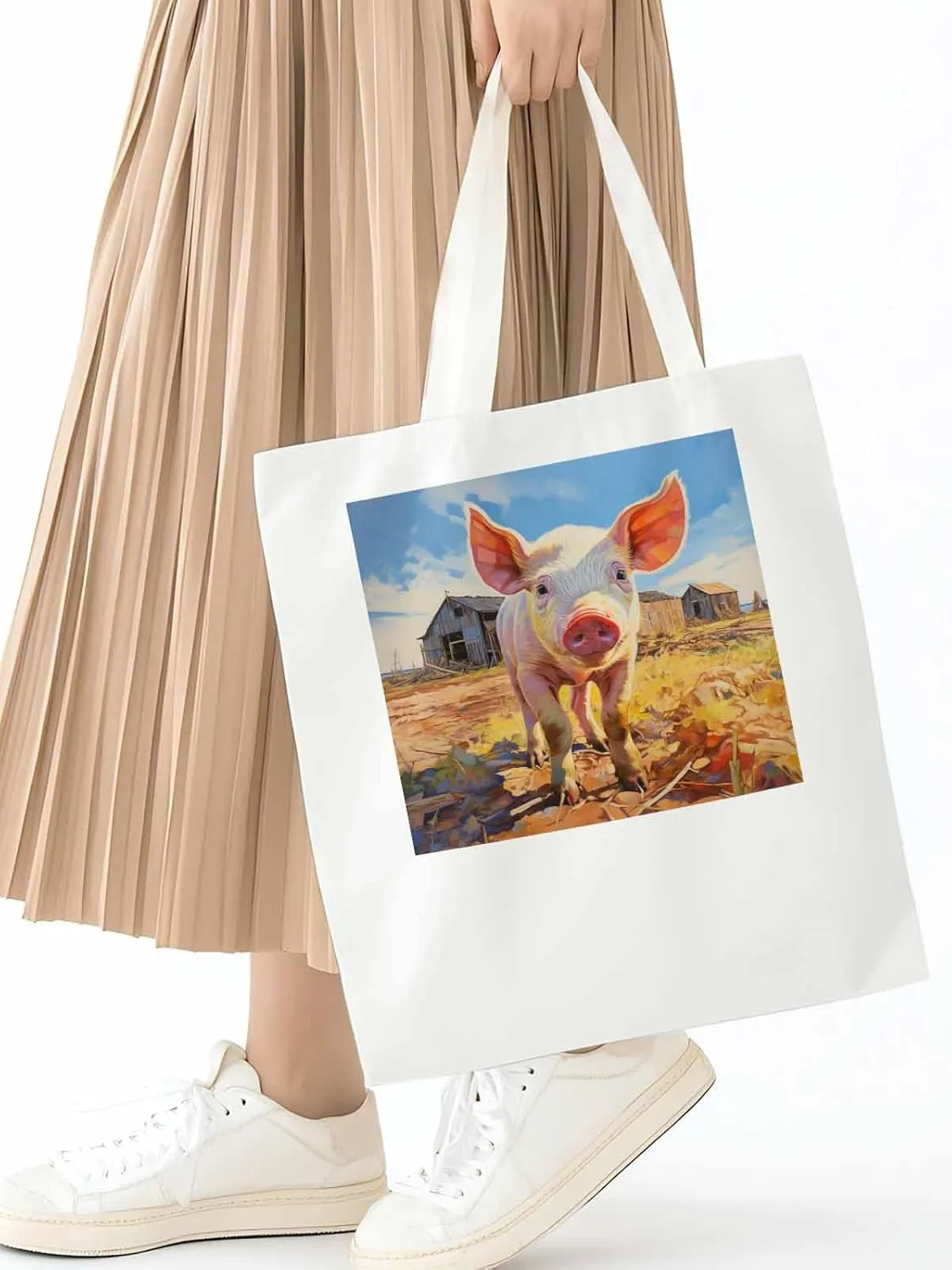 Canvas Tote Bag, Vintage Farmhouse Pig patterned Canvas Tote Handbags for Women Shoulder Bag,