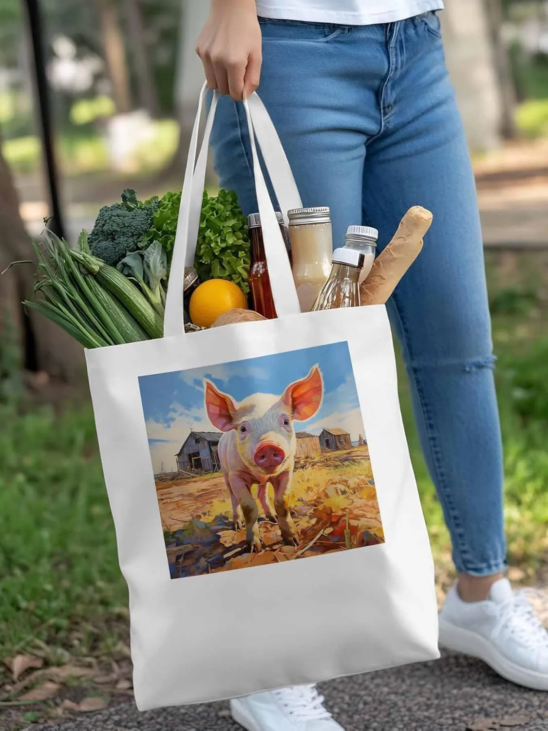 Canvas Tote Bag, Vintage Farmhouse Pig patterned Canvas Tote Handbags for Women Shoulder Bag,