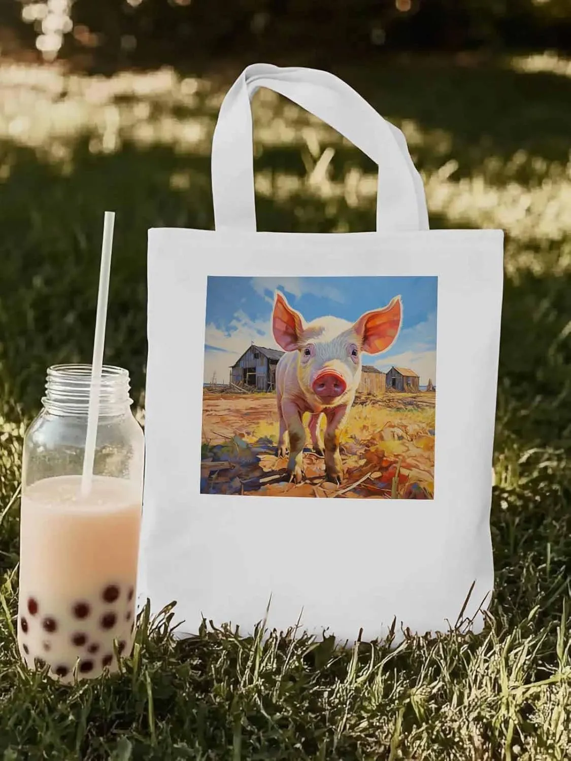 Canvas Tote Bag, Vintage Farmhouse Pig patterned Canvas Tote Handbags for Women Shoulder Bag,