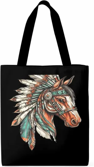 Canvas Tote Bag, Vintage Horse with Feather patterned Canvas Tote Handbags for Women Shoulder Bag,