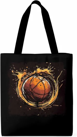Canvas Tote Bag, Vintage Ink Basketball Sports patterned Canvas Tote Handbags for Women Shoulder Bag,