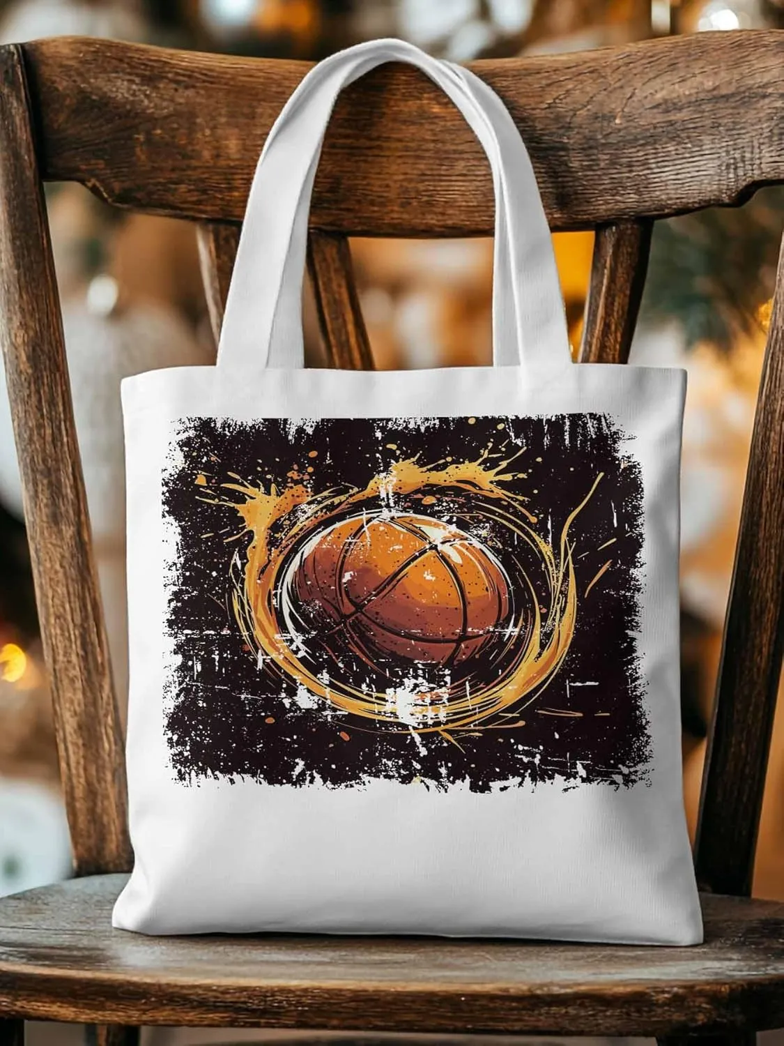 Canvas Tote Bag, Vintage Ink Basketball Sports patterned Canvas Tote Handbags for Women Shoulder Bag,