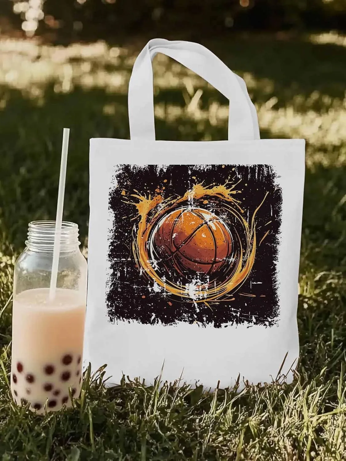 Canvas Tote Bag, Vintage Ink Basketball Sports patterned Canvas Tote Handbags for Women Shoulder Bag,