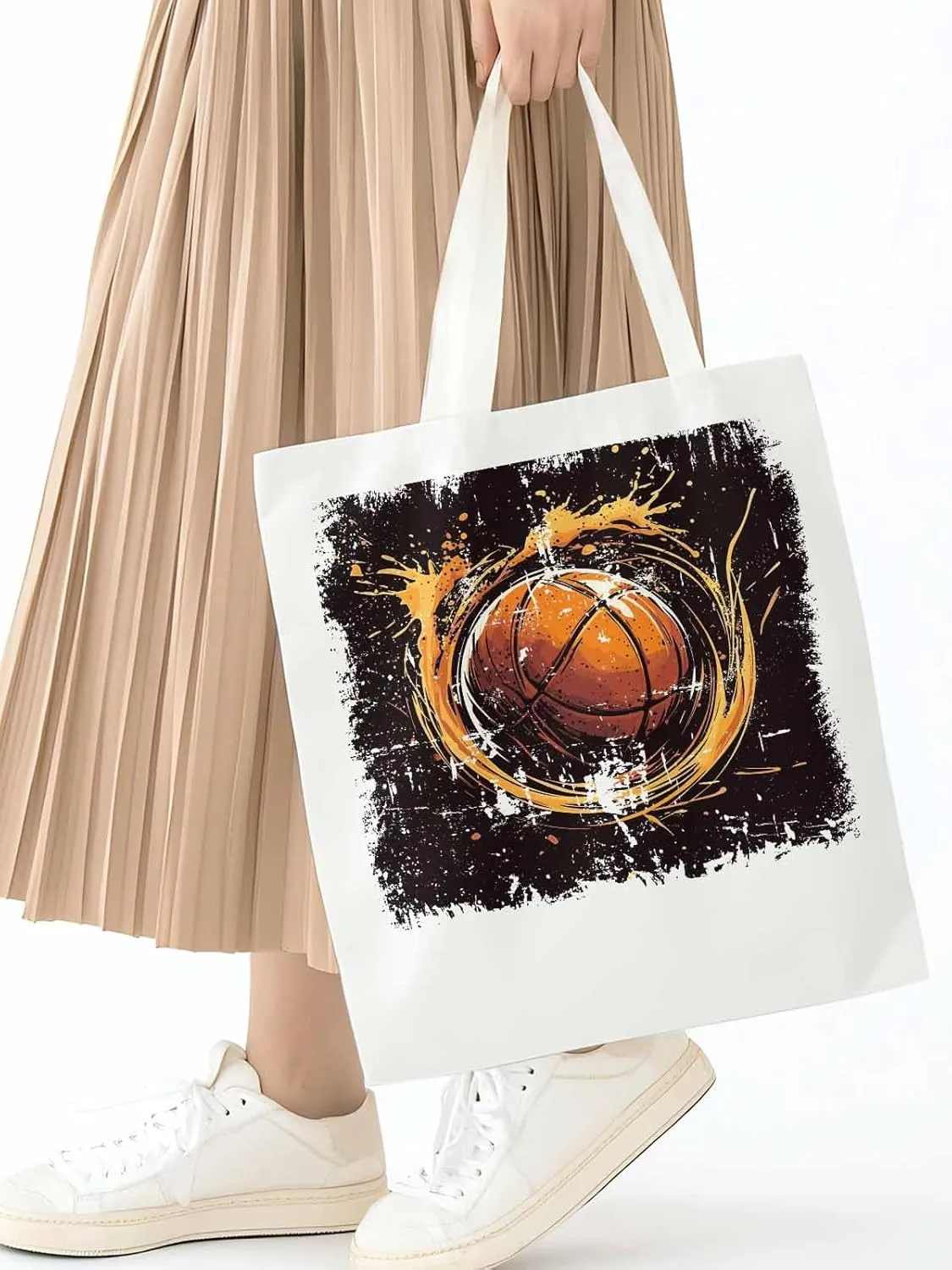 Canvas Tote Bag, Vintage Ink Basketball Sports patterned Canvas Tote Handbags for Women Shoulder Bag,