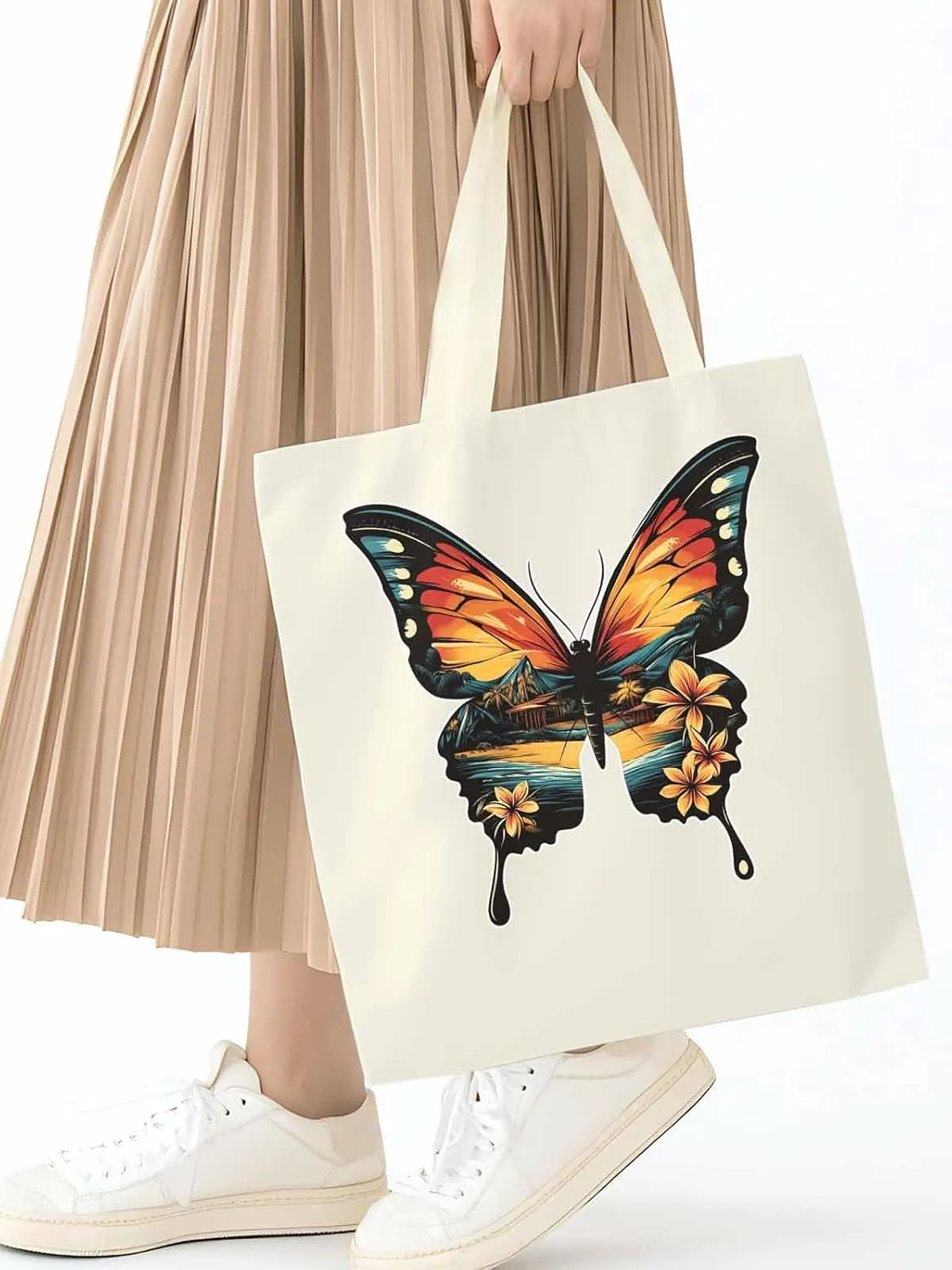 Canvas Tote Bag, Vintage Ombre Butterfly patterned Canvas Tote Handbags for Women Shoulder Bag,