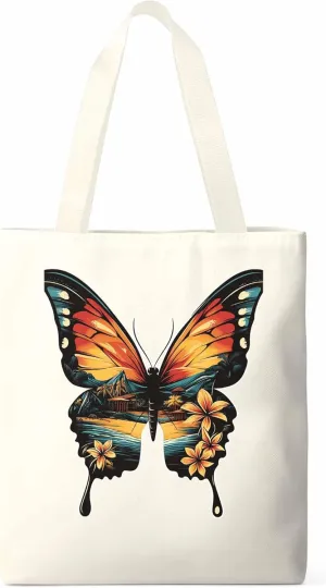 Canvas Tote Bag, Vintage Ombre Butterfly patterned Canvas Tote Handbags for Women Shoulder Bag,