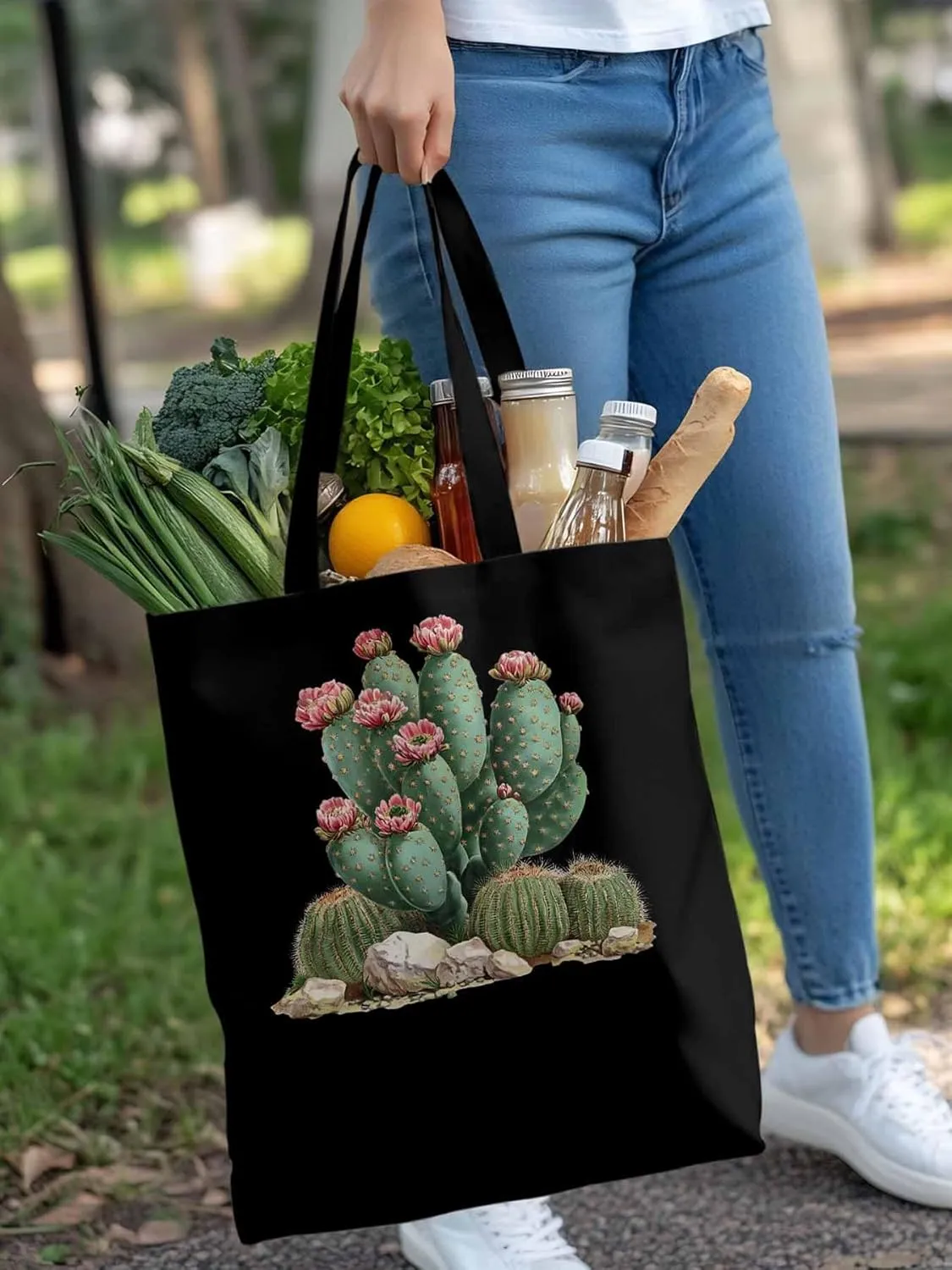 Canvas Tote Bag, Watercolor Cacti Floral patterned Canvas Tote Handbags for Women Shoulder Bag,