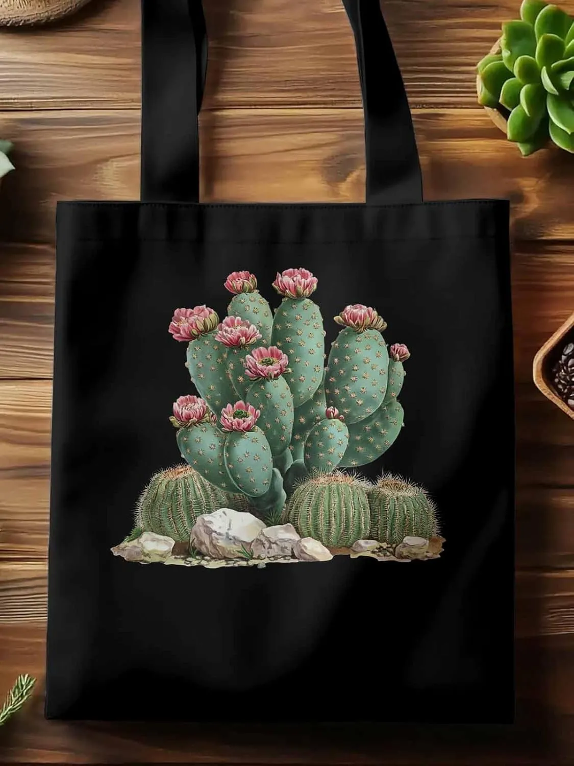 Canvas Tote Bag, Watercolor Cacti Floral patterned Canvas Tote Handbags for Women Shoulder Bag,