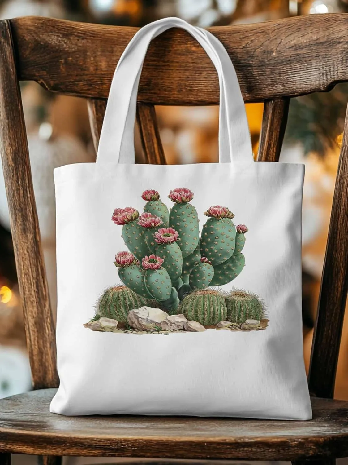 Canvas Tote Bag, Watercolor Cacti Floral patterned Canvas Tote Handbags for Women Shoulder Bag,