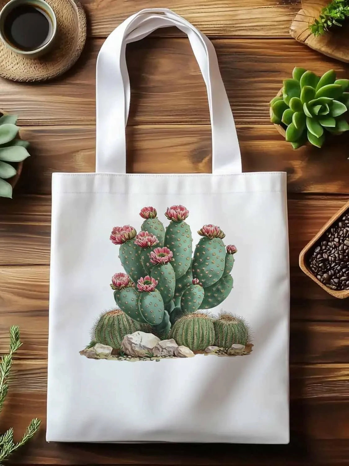 Canvas Tote Bag, Watercolor Cacti Floral patterned Canvas Tote Handbags for Women Shoulder Bag,