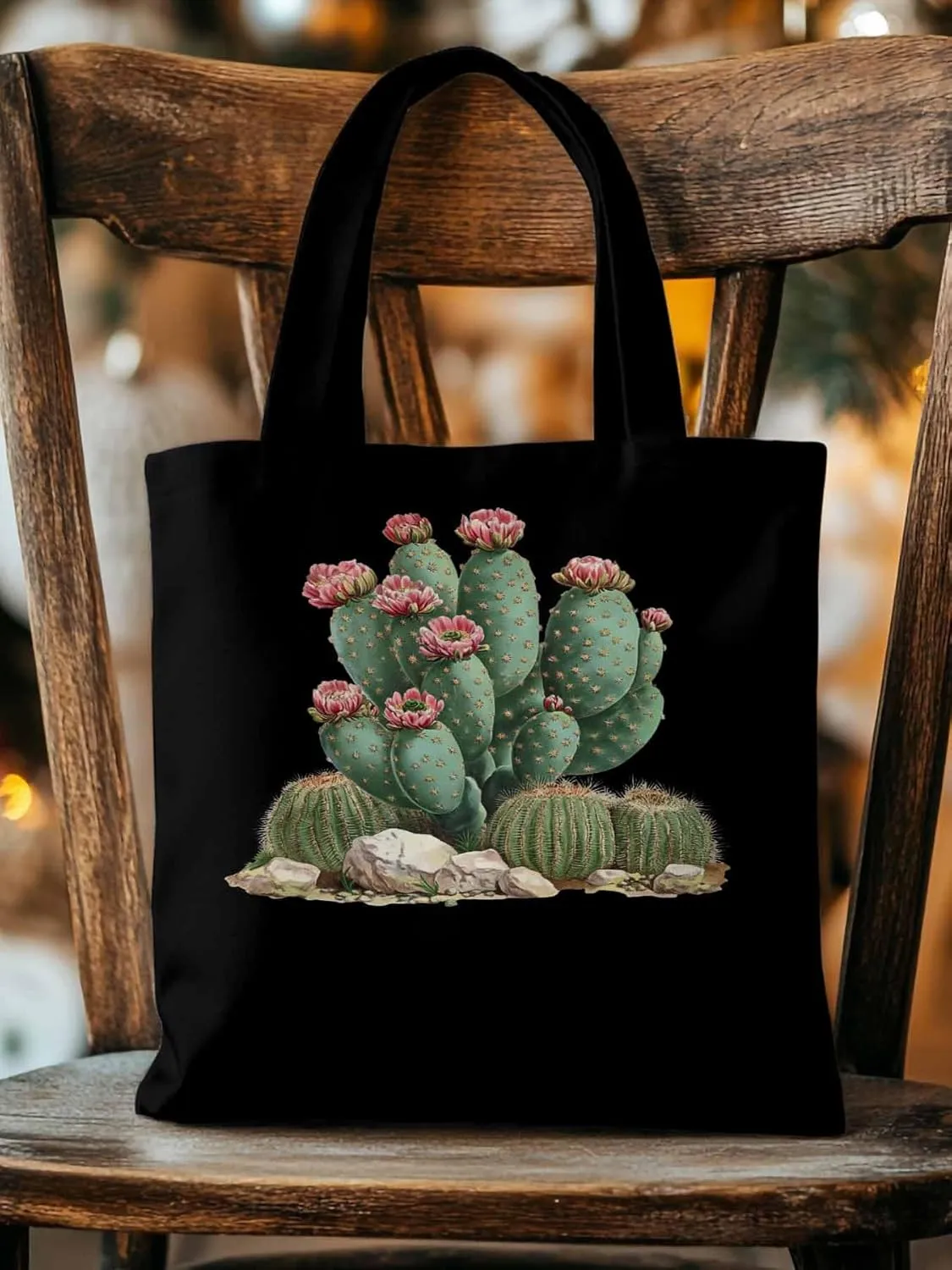 Canvas Tote Bag, Watercolor Cacti Floral patterned Canvas Tote Handbags for Women Shoulder Bag,
