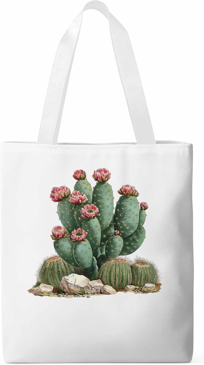 Canvas Tote Bag, Watercolor Cacti Floral patterned Canvas Tote Handbags for Women Shoulder Bag,