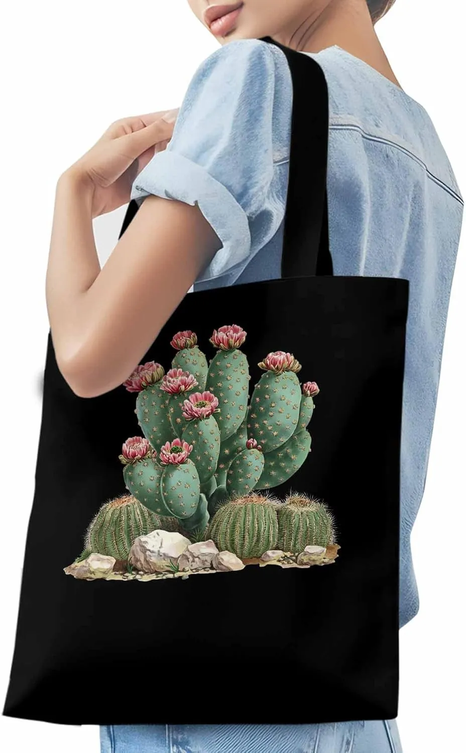 Canvas Tote Bag, Watercolor Cacti Floral patterned Canvas Tote Handbags for Women Shoulder Bag,