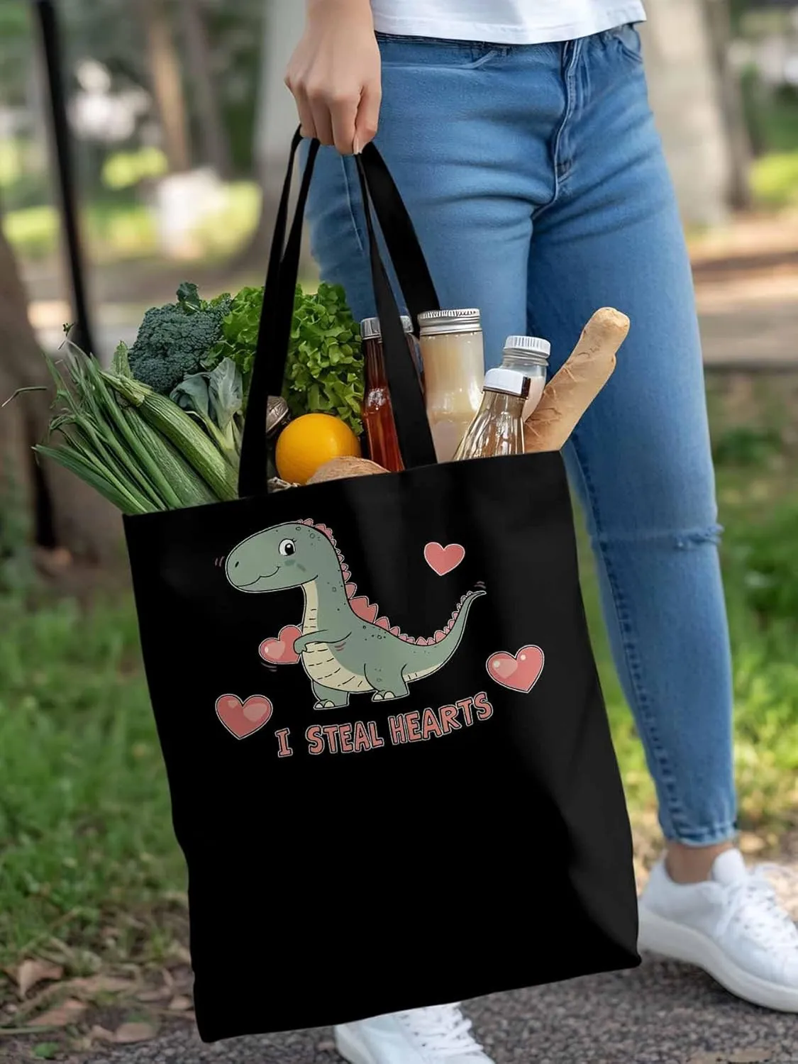 Canvas Tote Bag, Watercolor Dinosaur Loves patterned Canvas Tote Handbags for Women Shoulder Bag,
