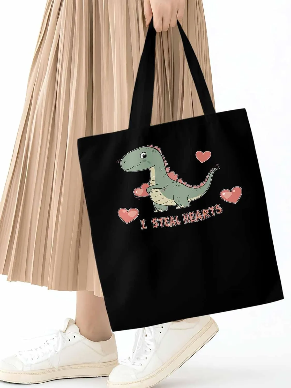 Canvas Tote Bag, Watercolor Dinosaur Loves patterned Canvas Tote Handbags for Women Shoulder Bag,