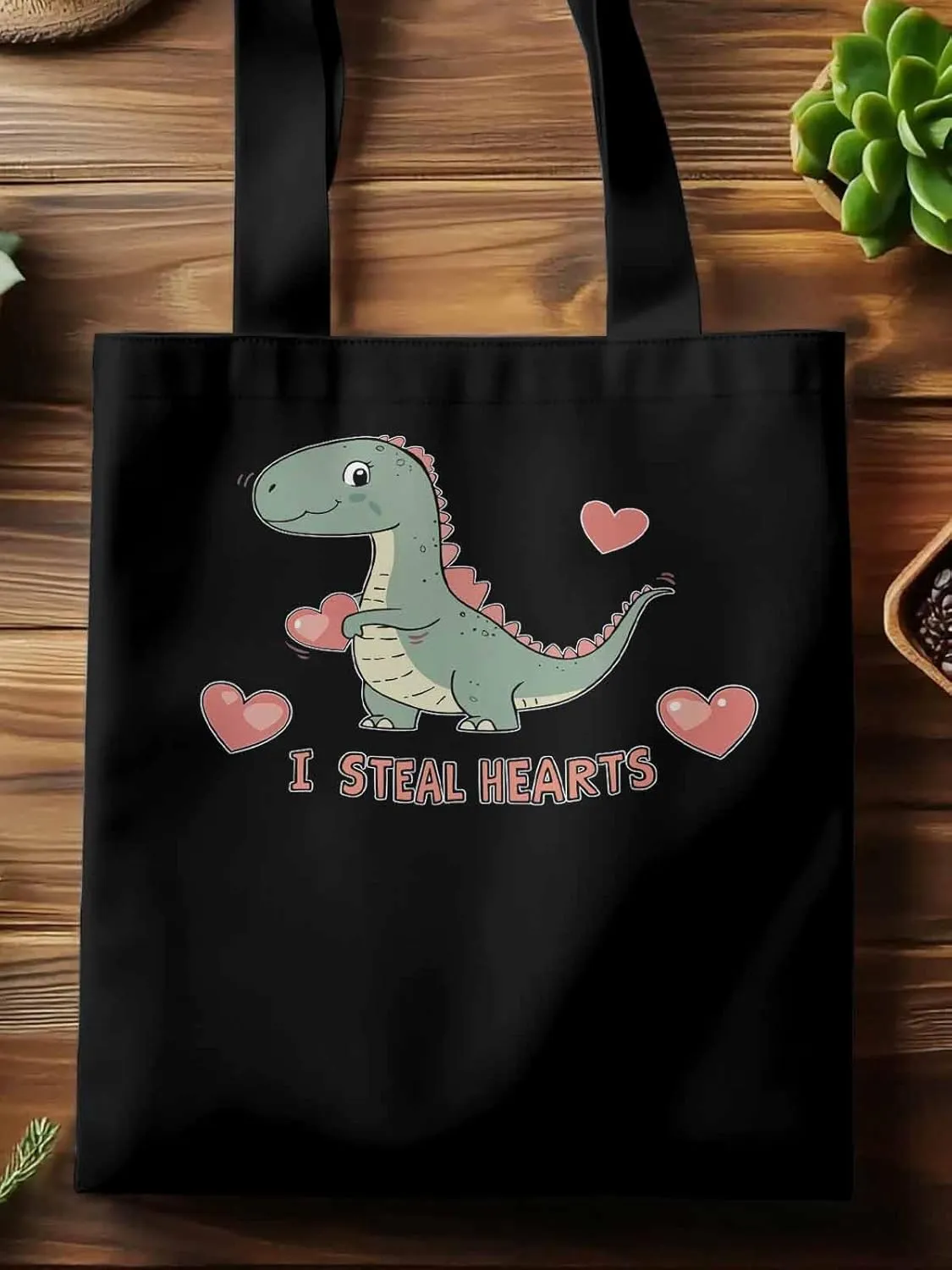 Canvas Tote Bag, Watercolor Dinosaur Loves patterned Canvas Tote Handbags for Women Shoulder Bag,