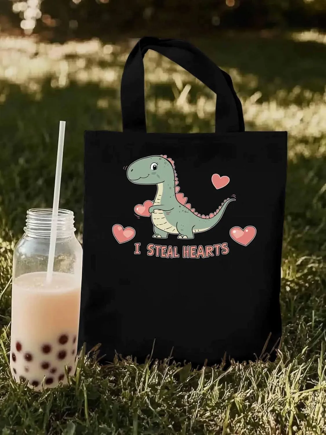 Canvas Tote Bag, Watercolor Dinosaur Loves patterned Canvas Tote Handbags for Women Shoulder Bag,
