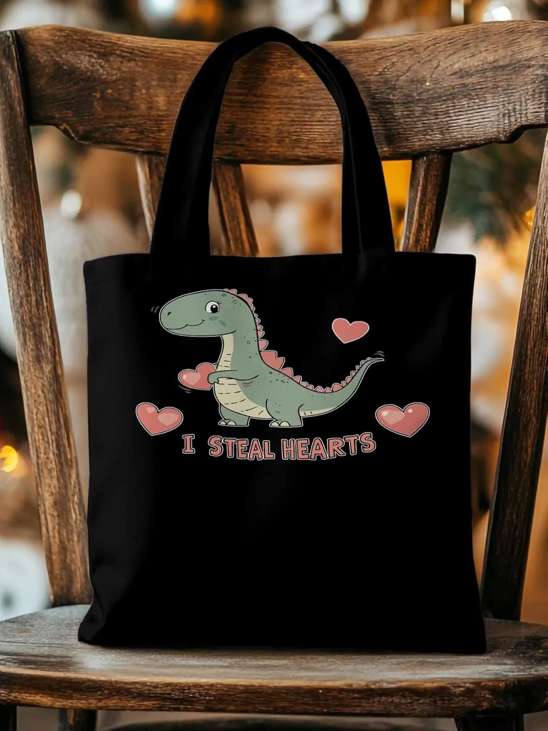Canvas Tote Bag, Watercolor Dinosaur Loves patterned Canvas Tote Handbags for Women Shoulder Bag,