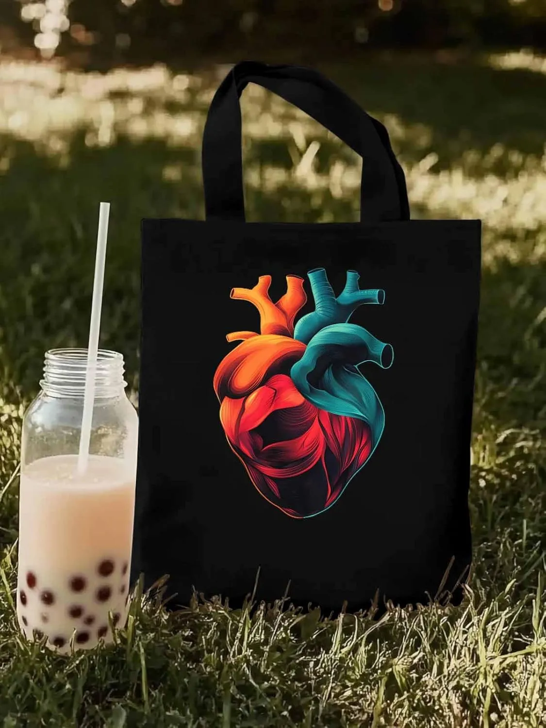 Canvas Tote Bag, Watercolor Heart Print patterned Canvas Tote Handbags for Women Shoulder Bag,
