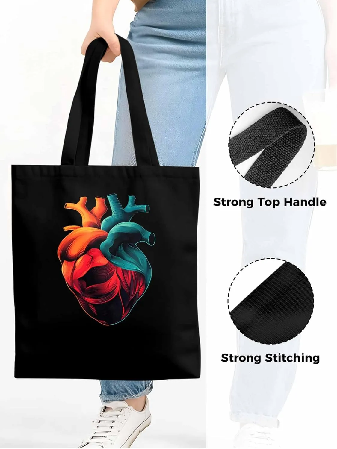 Canvas Tote Bag, Watercolor Heart Print patterned Canvas Tote Handbags for Women Shoulder Bag,