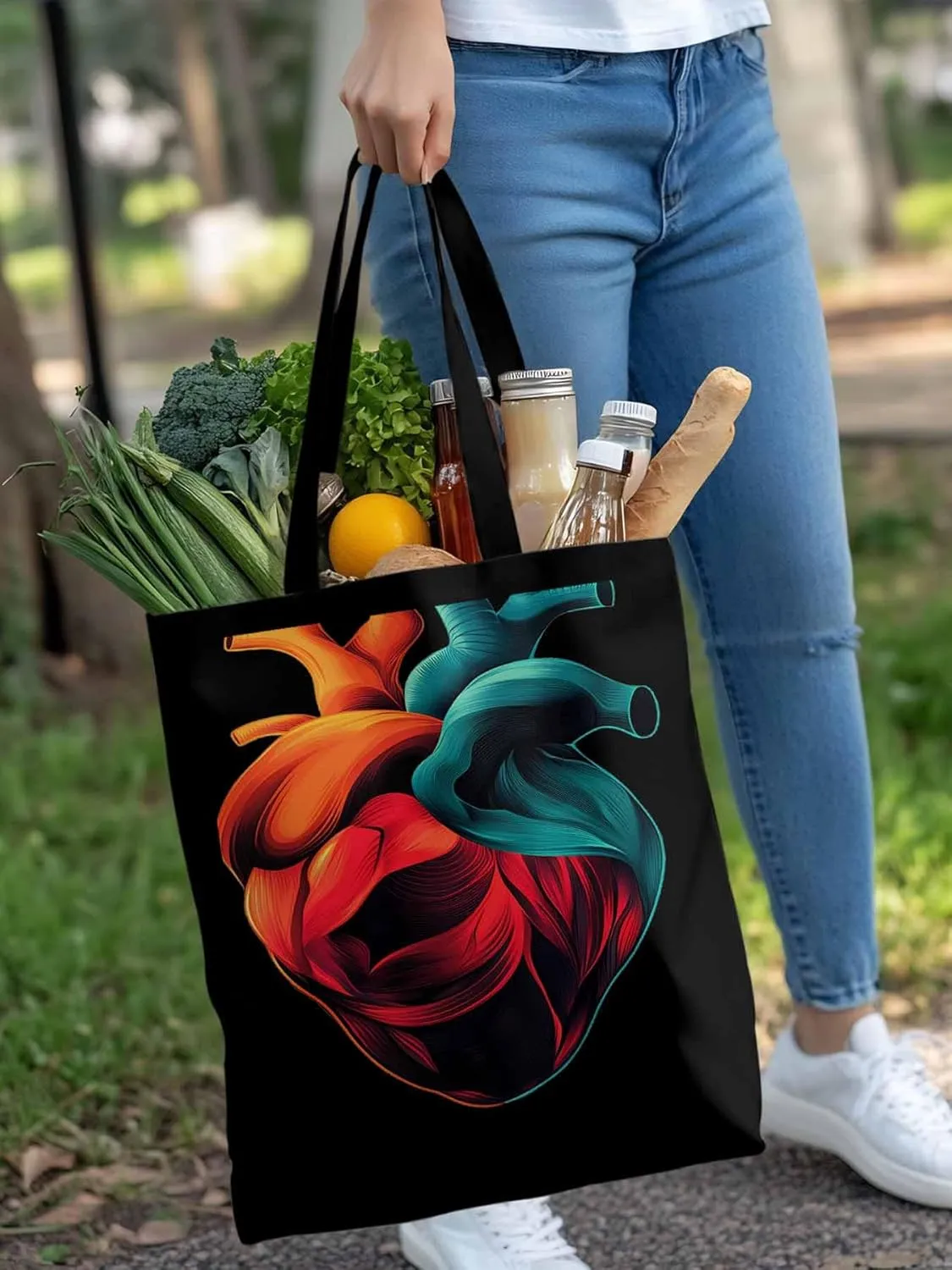 Canvas Tote Bag, Watercolor Heart Print patterned Canvas Tote Handbags for Women Shoulder Bag,