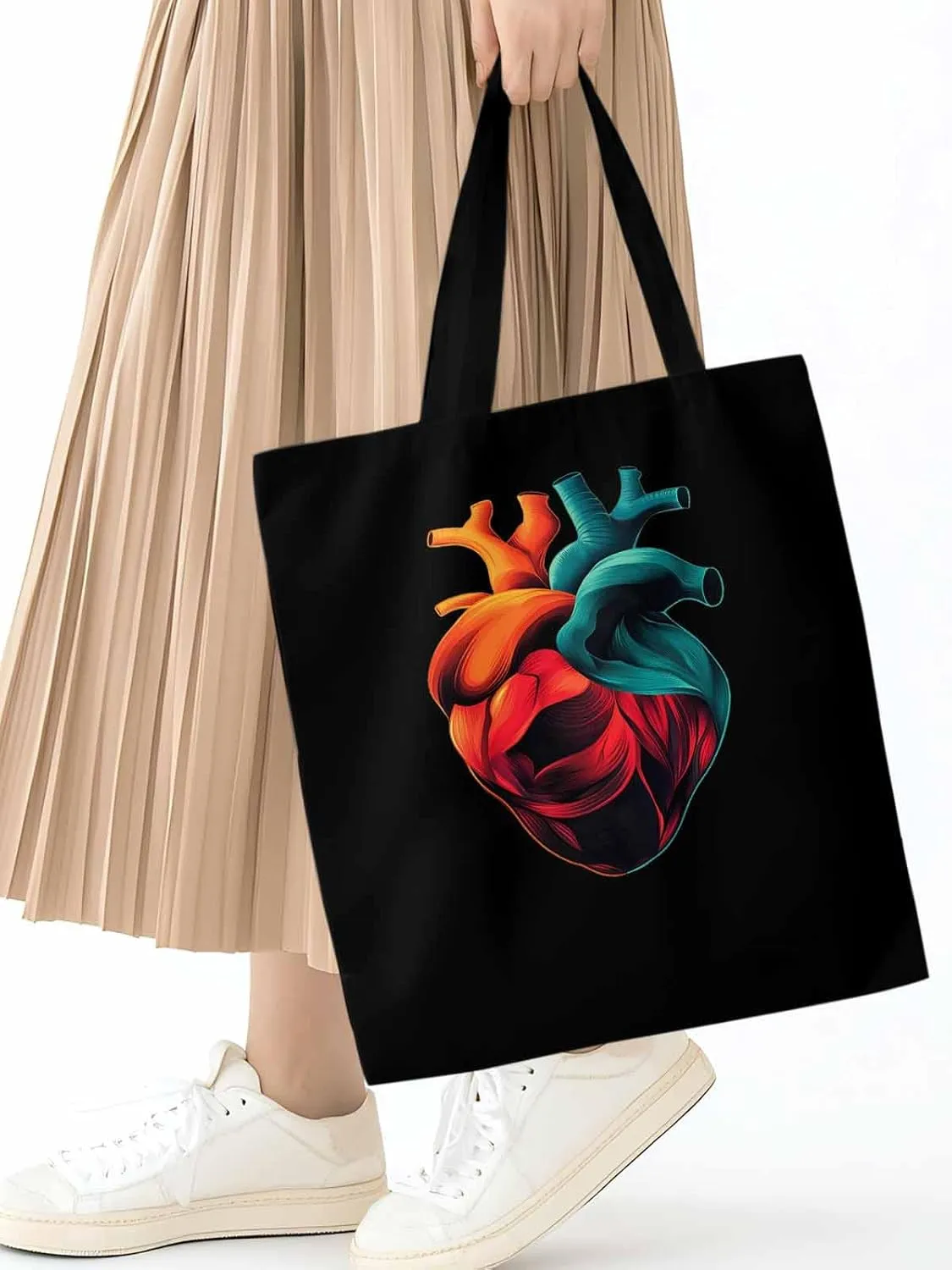 Canvas Tote Bag, Watercolor Heart Print patterned Canvas Tote Handbags for Women Shoulder Bag,