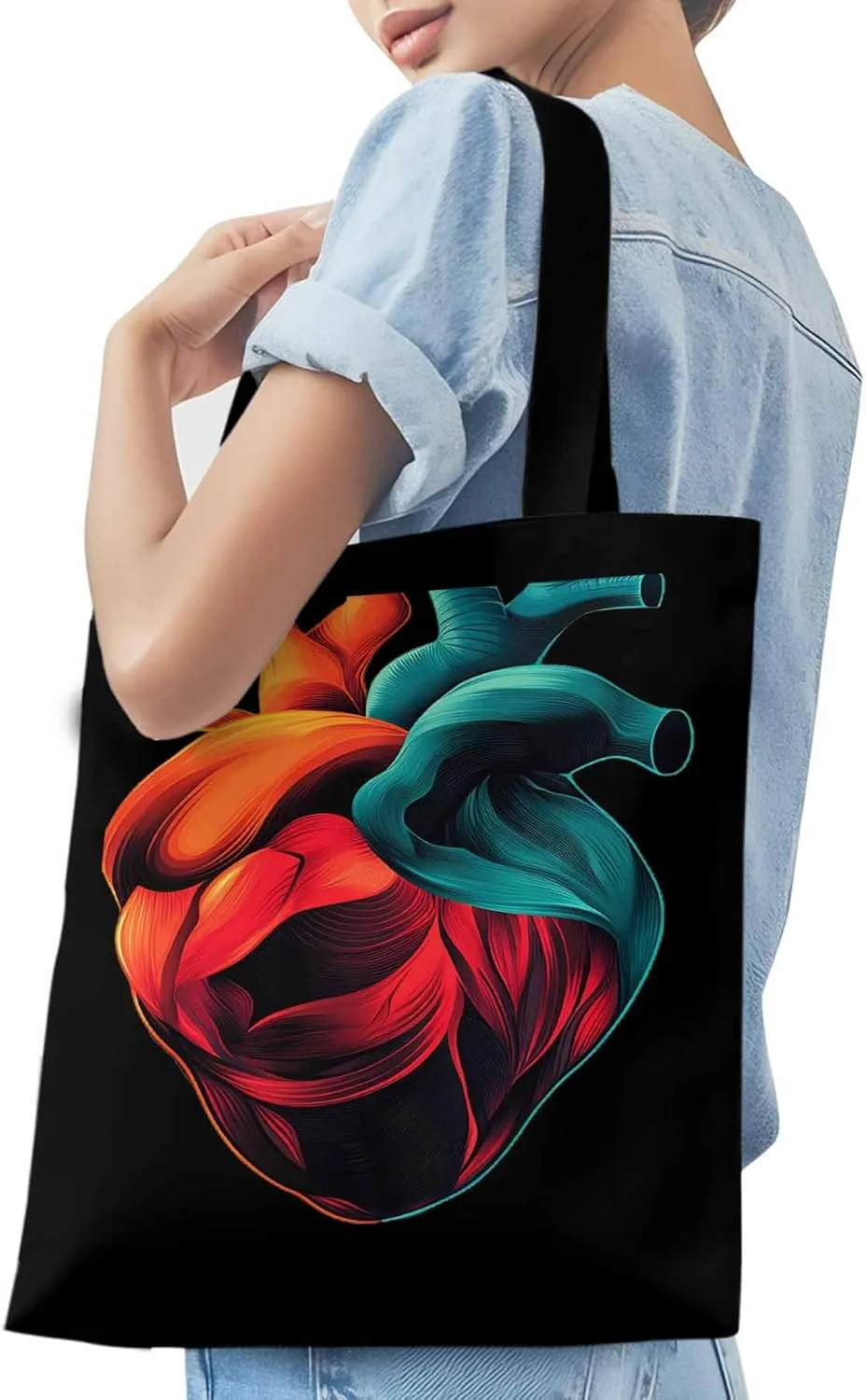 Canvas Tote Bag, Watercolor Heart Print patterned Canvas Tote Handbags for Women Shoulder Bag,