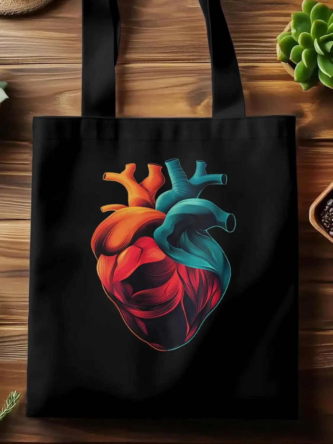Canvas Tote Bag, Watercolor Heart Print patterned Canvas Tote Handbags for Women Shoulder Bag,