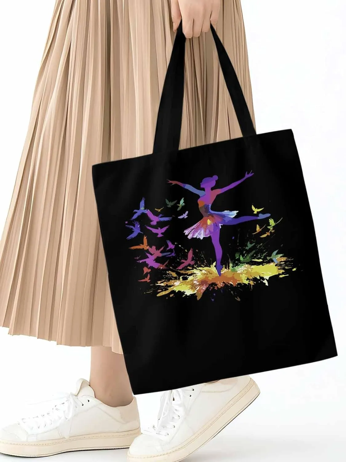 Canvas Tote Bag, Watercolor Pigeons Ballet Girl patterned Canvas Tote Handbags for Women Shoulder Bag,