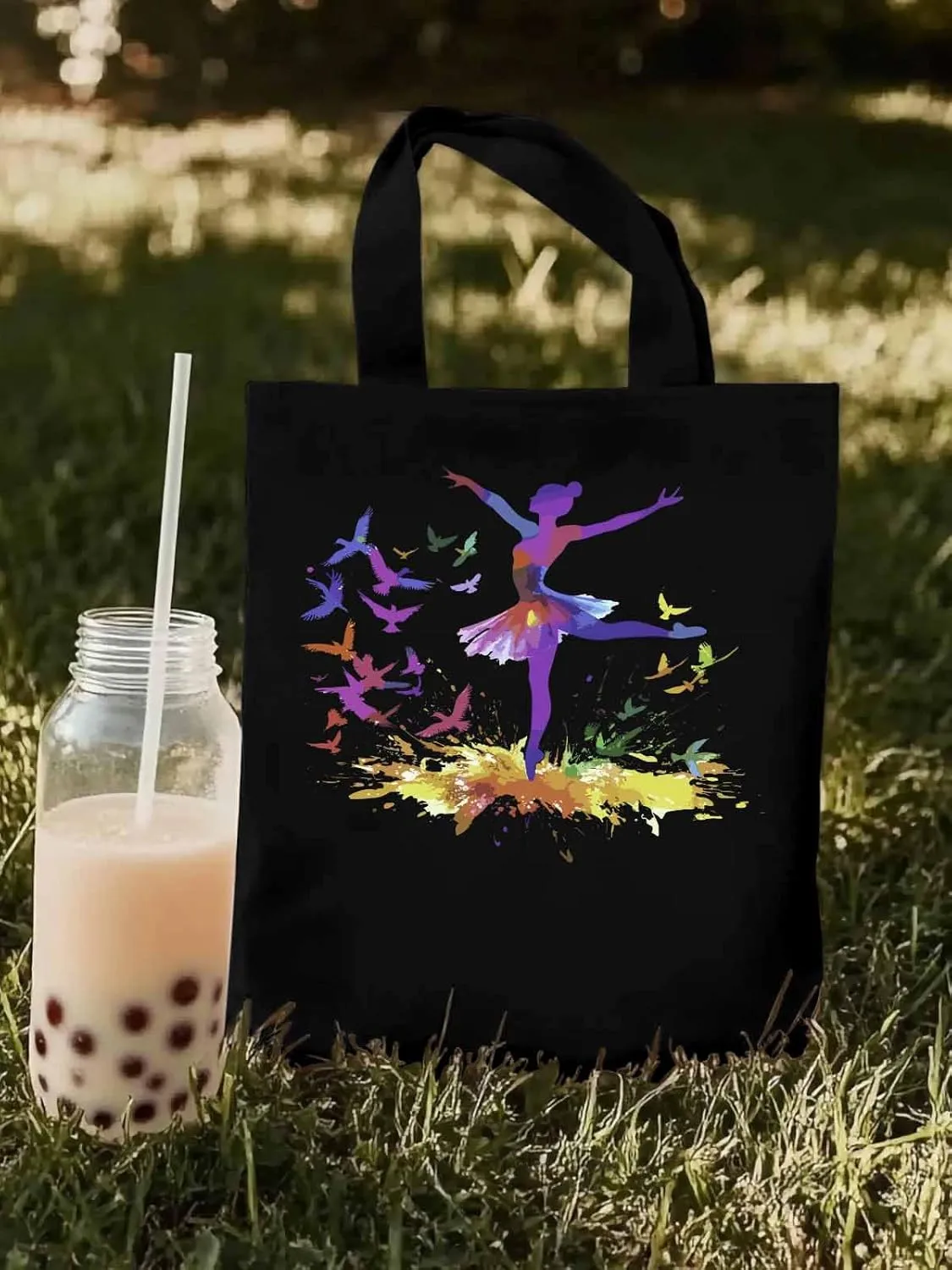 Canvas Tote Bag, Watercolor Pigeons Ballet Girl patterned Canvas Tote Handbags for Women Shoulder Bag,