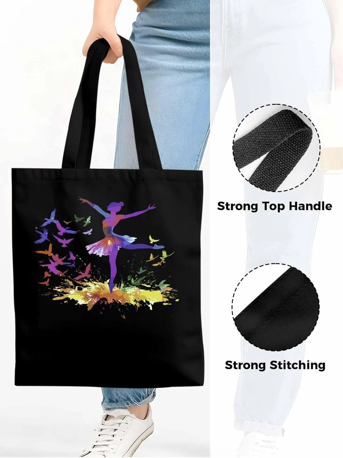 Canvas Tote Bag, Watercolor Pigeons Ballet Girl patterned Canvas Tote Handbags for Women Shoulder Bag,