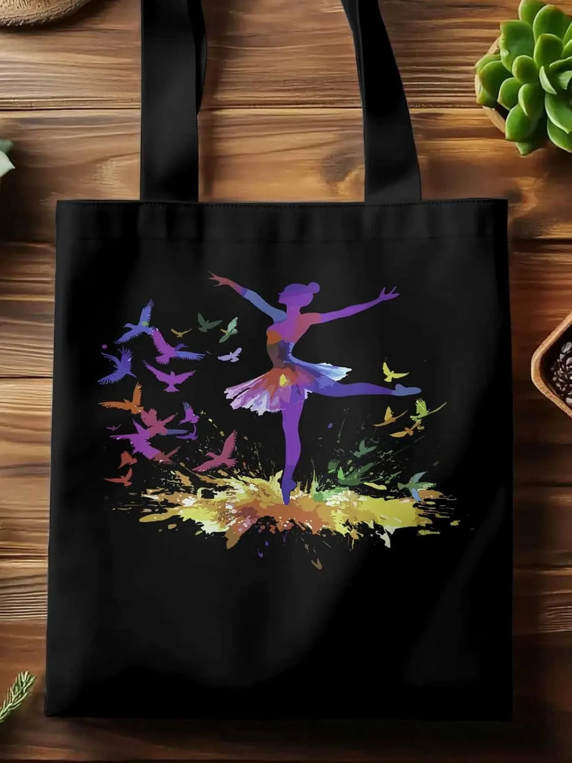 Canvas Tote Bag, Watercolor Pigeons Ballet Girl patterned Canvas Tote Handbags for Women Shoulder Bag,