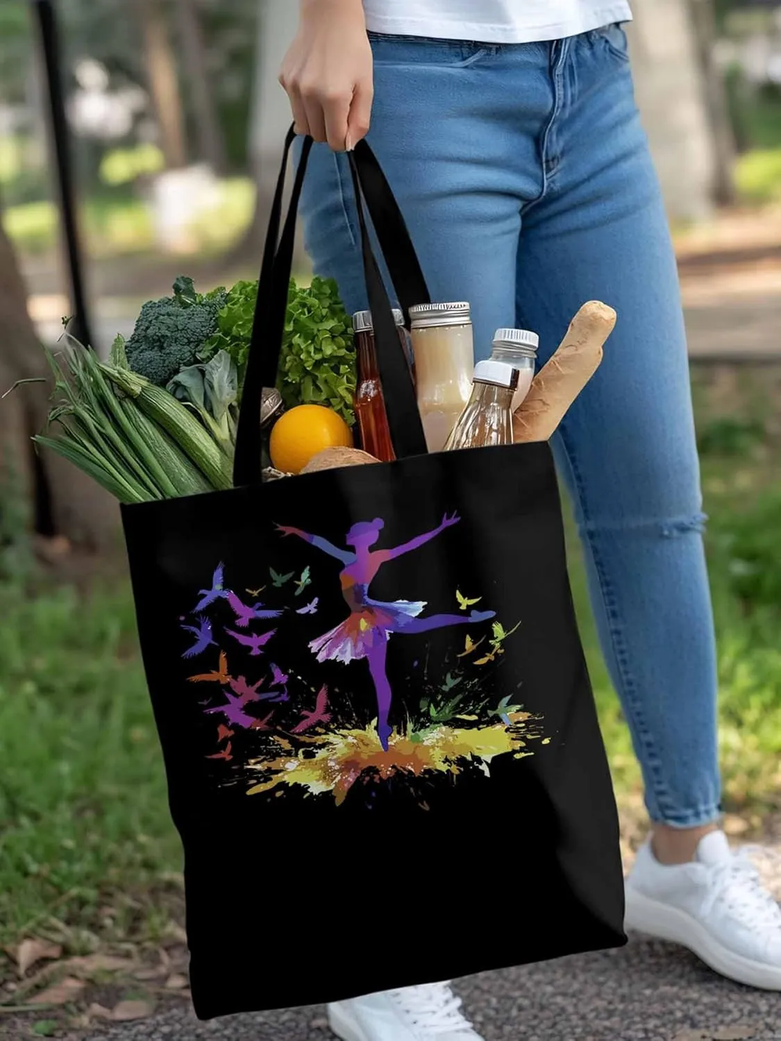 Canvas Tote Bag, Watercolor Pigeons Ballet Girl patterned Canvas Tote Handbags for Women Shoulder Bag,