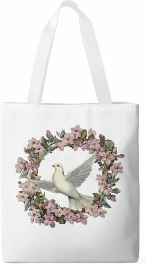 Canvas Tote Bag, Watercolors Garland Pigeons Aesthetic Canvas Tote Handbags for Women Shoulder Bag