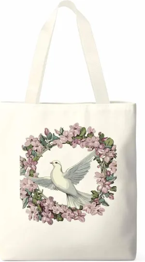 Canvas Tote Bag, Watercolors Garland Pigeons Aesthetic Canvas Tote Handbags for Women Shoulder Bag