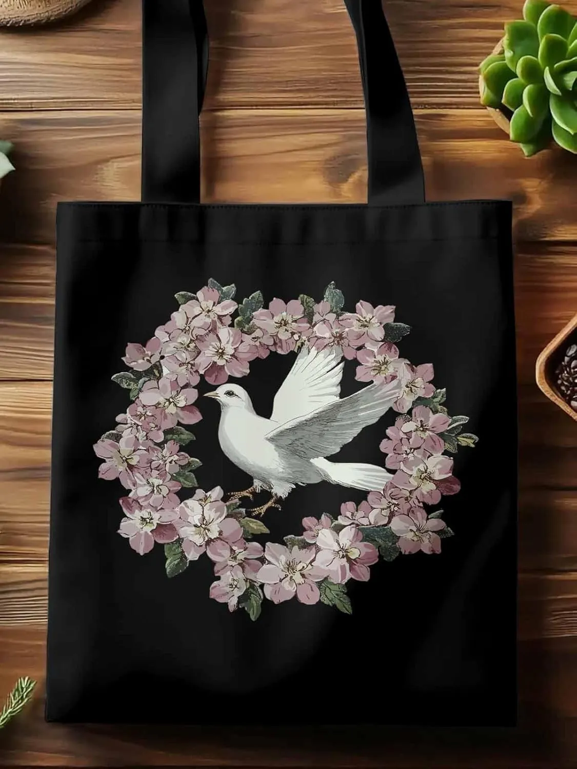 Canvas Tote Bag, Watercolors Pigeons Garland Aesthetic Canvas Tote Handbags for Women Shoulder Bag