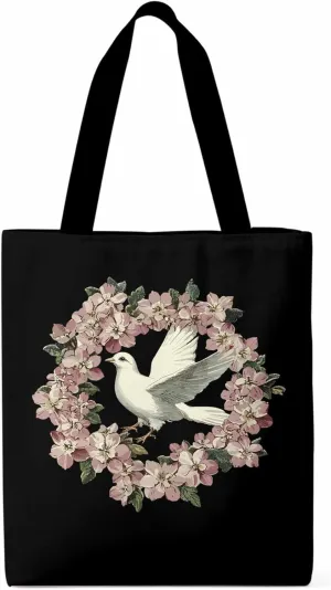 Canvas Tote Bag, Watercolors Pigeons Garland Aesthetic Canvas Tote Handbags for Women Shoulder Bag