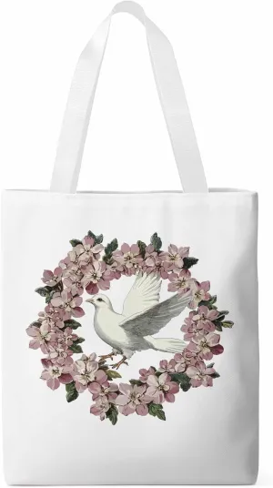 Canvas Tote Bag, Watercolors Pigeons Garland Aesthetic Canvas Tote Handbags for Women Shoulder Bag
