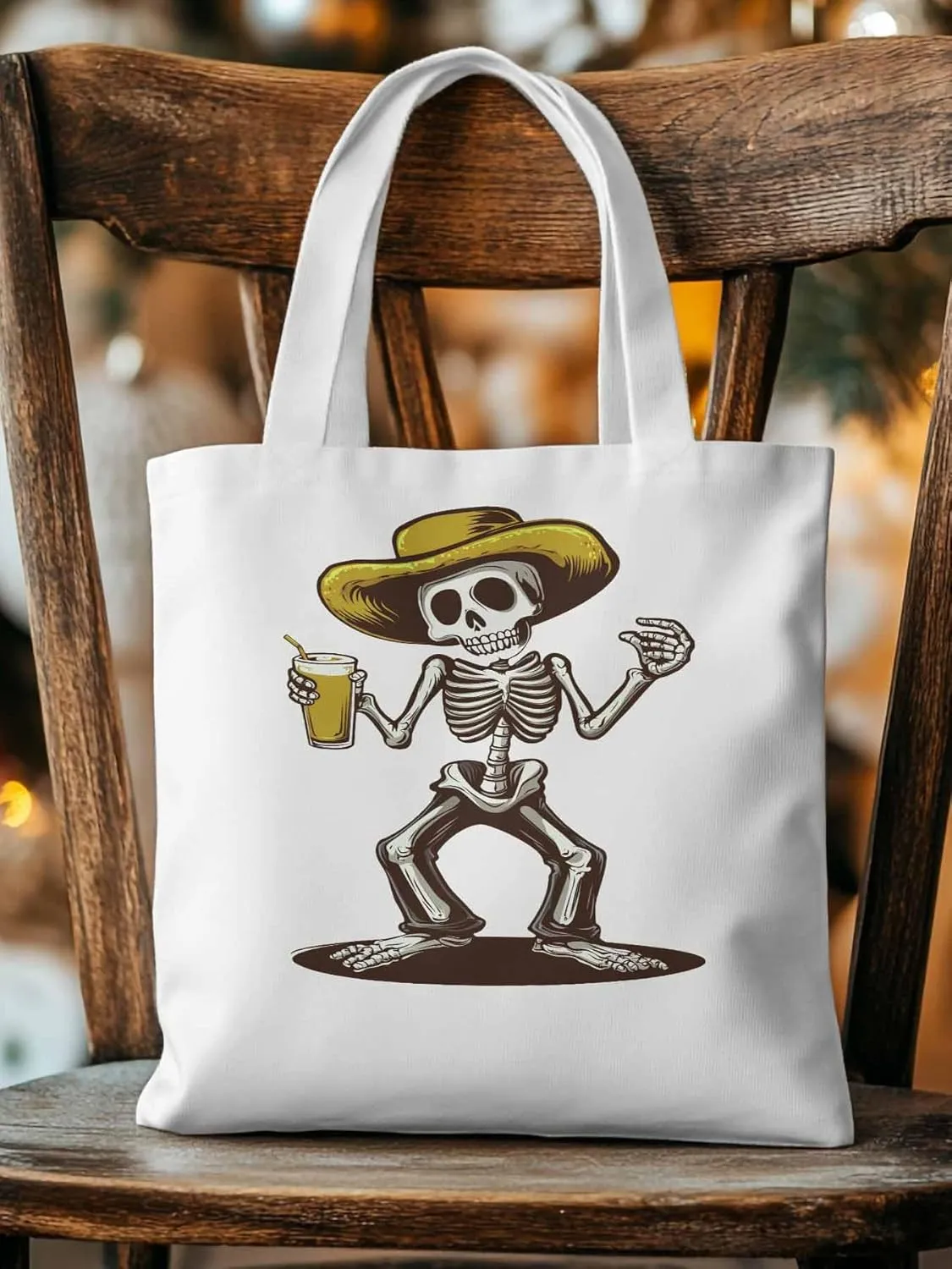 Canvas Tote Bag, Western Skeleton Aesthetic Canvas Tote Handbags for Women Shoulder Bag,
