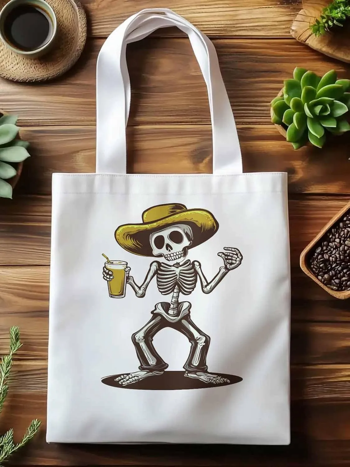 Canvas Tote Bag, Western Skeleton Aesthetic Canvas Tote Handbags for Women Shoulder Bag,