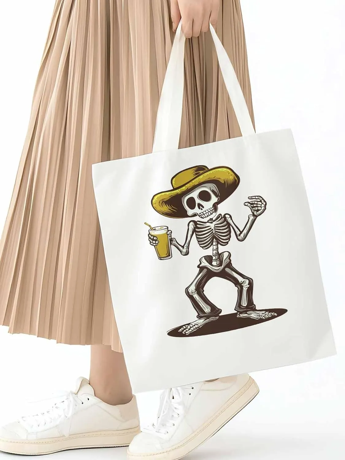 Canvas Tote Bag, Western Skeleton Aesthetic Canvas Tote Handbags for Women Shoulder Bag,
