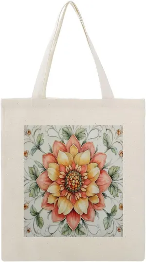 Canvas Tote Bag,Beautiful Flower on White Ceramic Handbags for Women Shoulder Bag