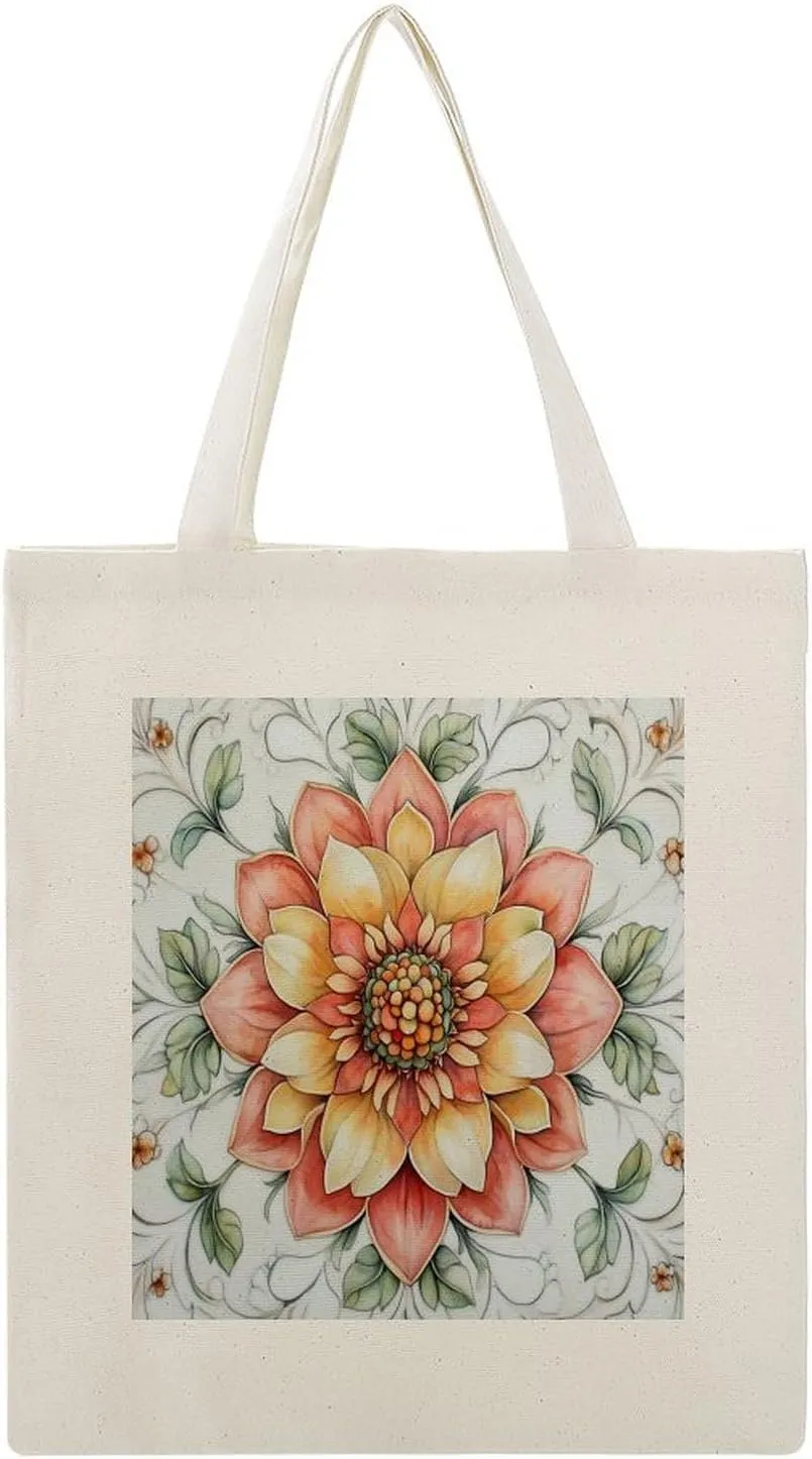 Canvas Tote Bag,Beautiful Flower on White Ceramic Handbags for Women Shoulder Bag