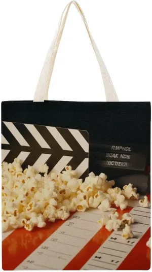 Canvas Tote Bag,Cinema Clapboard And Popcorn Reusable Grocery Bags,canvas Handbags,canvas Aesthetic Tote Bag for Shopping Travel, 38x41cm, Style