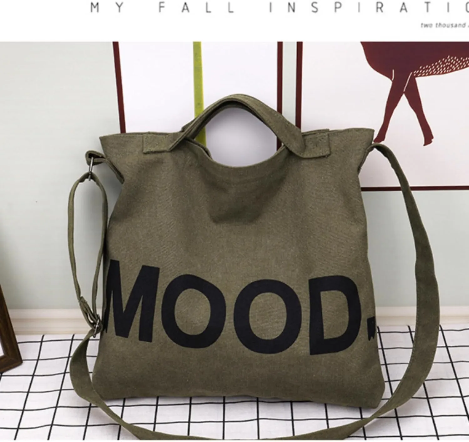 Canvas Tote Bag,Crossbody Shoulder Tote Bag for Women and Men Zipper Messenger Bag Travel Shoulder Bags Handbags