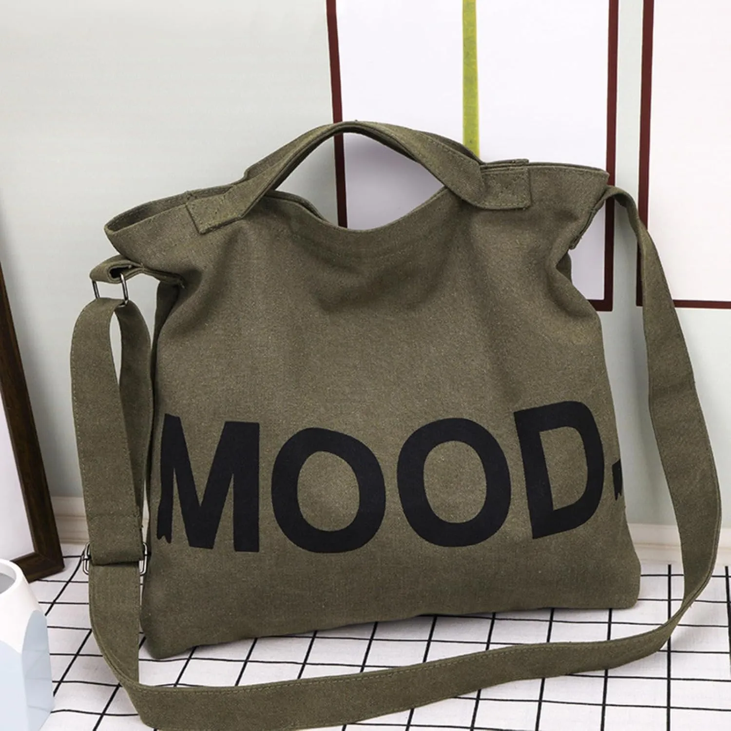 Canvas Tote Bag,Crossbody Shoulder Tote Bag for Women and Men Zipper Messenger Bag Travel Shoulder Bags Handbags