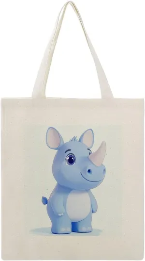 Canvas Tote Bag,Cute Cartoon Rhinoceros Handbags for Women Shoulder Bag